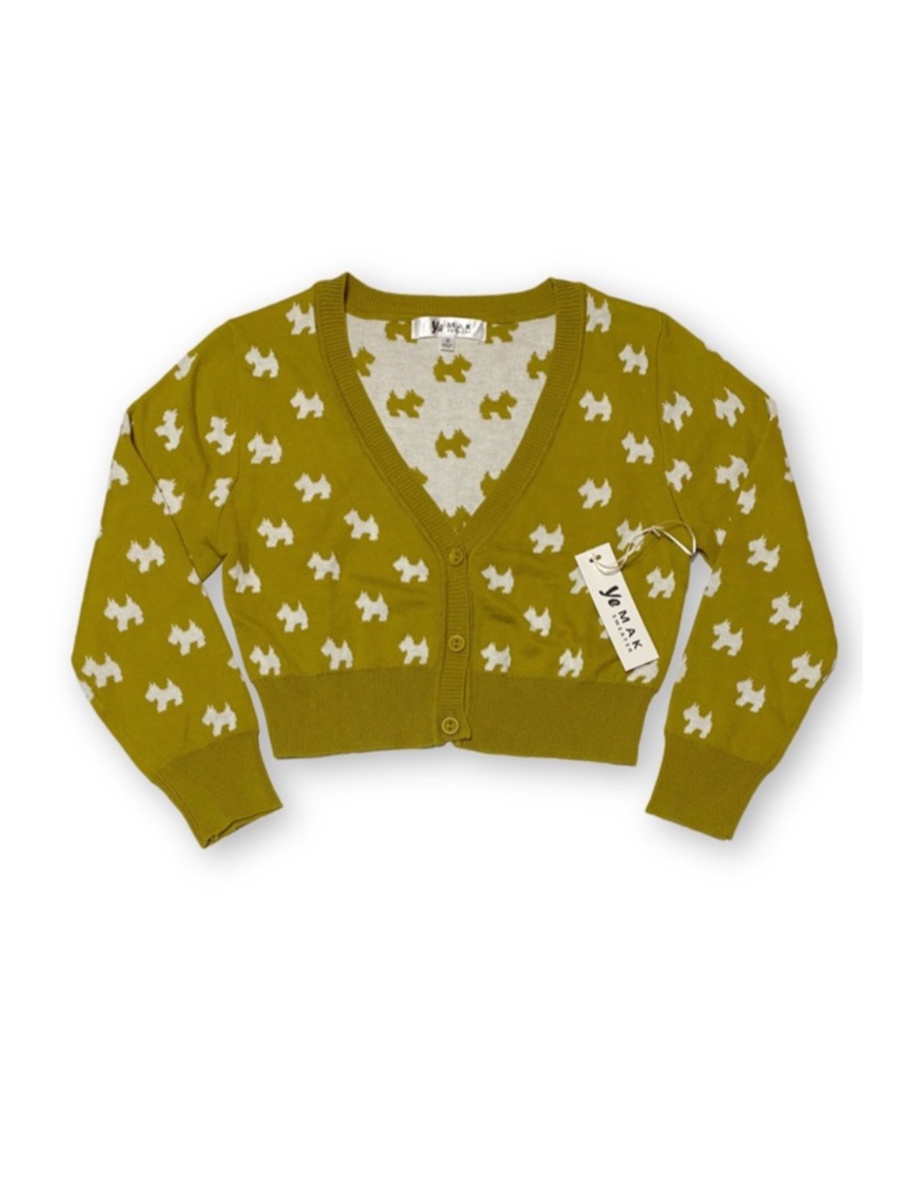 Ye MAK Small Cropped Avocado Dog 3/4 Sleeve Cotton Knit Cardigan Sweater - Picture 3 of 9